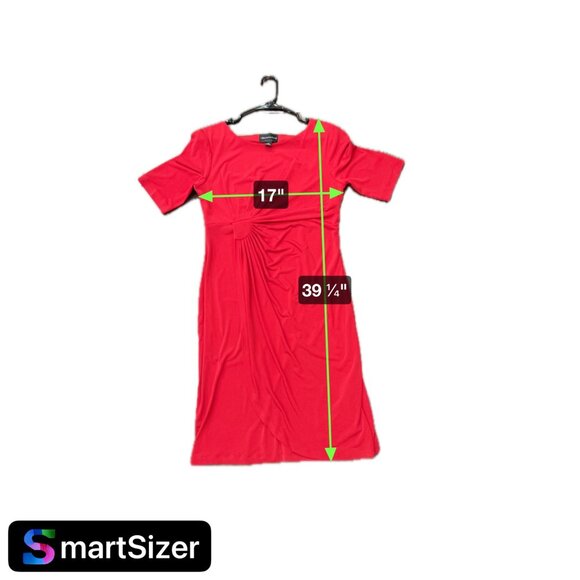 Connected Apparel Red Draped Knee Length Dress Size 12 Pleated Accent Waist - Picture 9 of 9